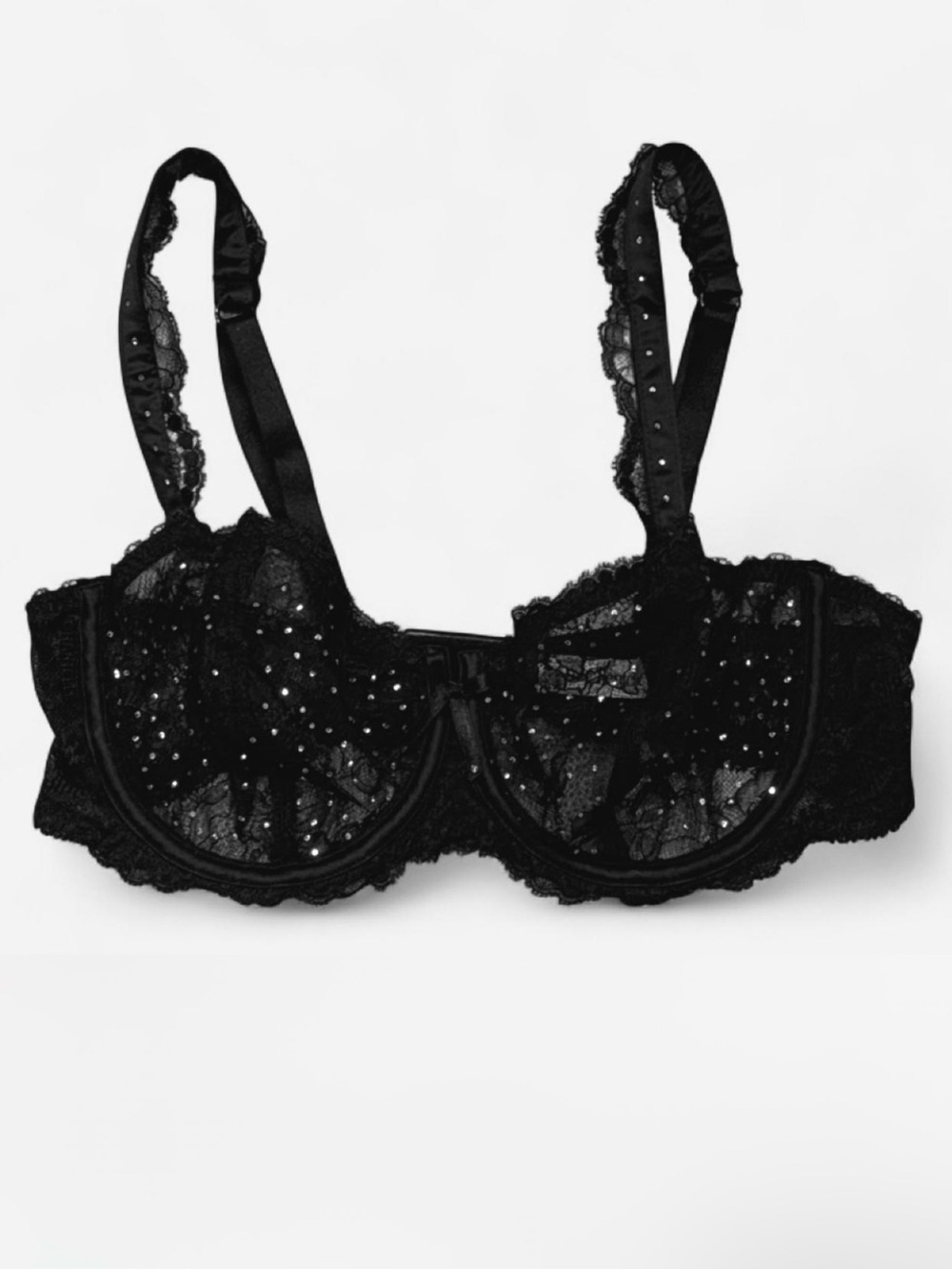 Chantelle Black Lace Bra 36D - Crystals embellished Made in France Reg. $135 NEW